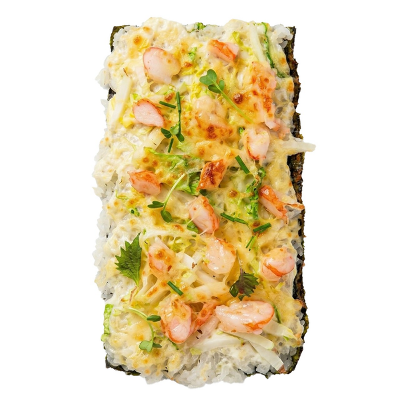 Суши пицца с креветкой