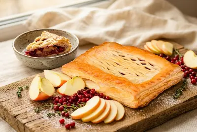 Пирог слоёный с яблоками и брусникой