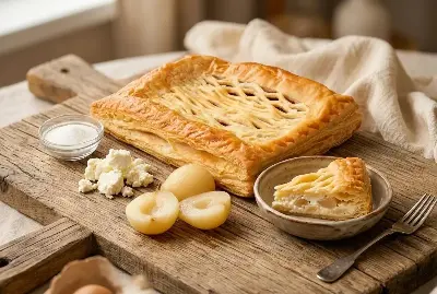 Пирог слоёный с творогом и грушей
