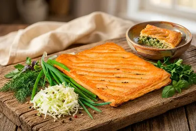 Пирог слоёный с капустой