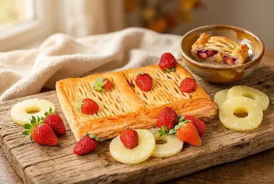 Пирог слоёный с ананасом и клубникой
