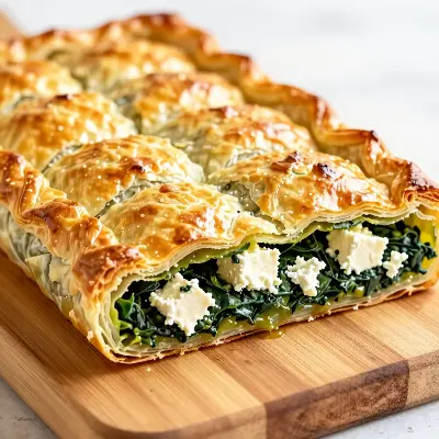 Пирог слоёно-дрожжевой со шпинатом и брынзой